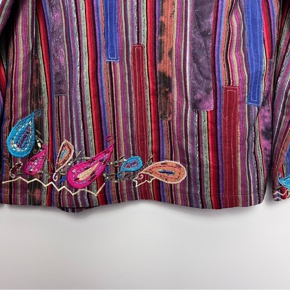 National Geographic Silk Boho Hippie Embroidered Sequin Patchwork Open Jacket S - Picture 12 of 12